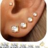 5 Pairs 14K Gold Plated Stud Earrings for Women, Hypoallergenic Earring Sets for Multiple Piercing, Premium Cubic Zirconia Studs Earrings for Women