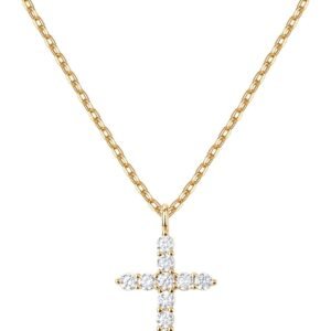 14K Gold Plated Cubic Zirconia Cross Necklace for Women | Cross Faith Pendant Necklaces