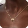 14K Gold Plated Necklace for Women - Bow Necklace - Dainty Necklace Cute Small Tiny Bow Pendant Choker Chain Necklace Trendy Necklaces for Women Jewelry Gift