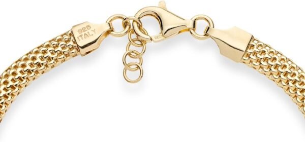 18K Gold Plated 925 Sterling Silver Italian 5mm Mesh Link Chain Bracelet for Women, Made in Italy
