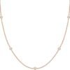14K Gold Plated Station Necklace - Simulated Diamond Layering Necklaces - Womens CZ Chain