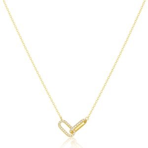 Gold Pendant Necklace for Women, Dainty Diamond Necklaces for Women Simple 14K Gold Plated Paperclip Choker Necklaces Cute Minimalist Open Oval Necklaces Gold Jewelry for Women Gifts