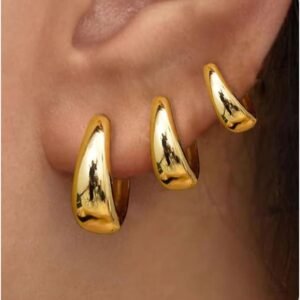 3Pairs Gold Hoop Earrings Set for Women Trendy Chunky Huggie Dainty Earring Jewelry for Women Teens