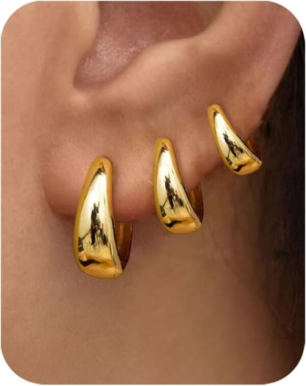 3Pairs Gold Hoop Earrings Set for Women Trendy Chunky Huggie Dainty Earring Jewelry for Women Teens