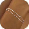 Silver Gold Bracelets for Women Trendy 14K Gold Plated Bracelet for Women Non Tarnish Dainty Stackable Layered Chain Heart Pearl Knot Beaded Bracelets Stack Set Charm Mothers Day Jewelry Gifts