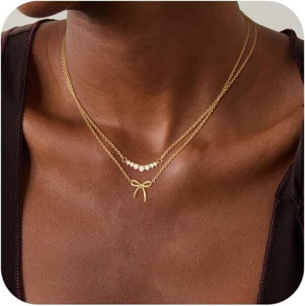 14K Gold Plated Necklace for Women - Bow Necklace - Dainty Necklace Cute Small Tiny Bow Pendant Choker Chain Necklace Trendy Necklaces for Women Jewelry Gift