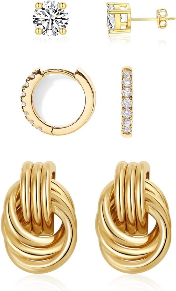 3Pairs Gold Hoop Earrings Set for Women Trendy Chunky Huggie Dainty Earring Jewelry for Women Teens