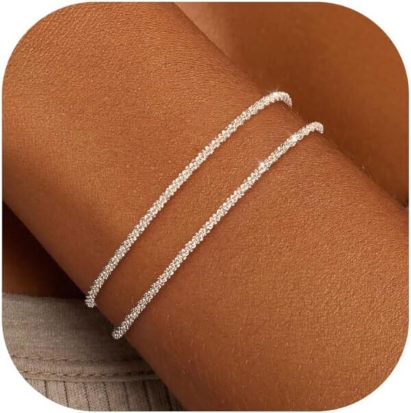 Silver Gold Bracelets for Women Trendy 14K Gold Plated Bracelet for Women Non Tarnish Dainty Stackable Layered Chain Heart Pearl Knot Beaded Bracelets Stack Set Charm Mothers Day Jewelry Gifts