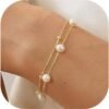 Silver Gold Bracelets for Women Trendy 14K Gold Plated Bracelet for Women Non Tarnish Dainty Stackable Layered Chain Heart Pearl Knot Beaded Bracelets Stack Set Charm Mothers Day Jewelry Gifts