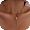Gold Cross Necklace for Women - Dainty 14K Gold Plated Cross Necklace Layered Beaded Infinity CZ Holy Mary Medal Pendant Necklaces for Women Trendy Faith Jewelry First Communion Gifts
