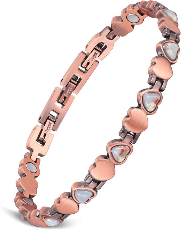 Pure Copper Bracelets for Women, Ultra Strength Magnetic Bracelet with 3800 Gauss Magnets & Natural Turquoise & Stones, Adjustable, Jewelry Gift