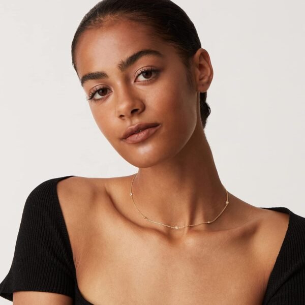 14K Gold Plated Station Necklace - Simulated Diamond Layering Necklaces - Womens CZ Chain