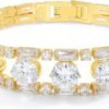 14K Gold Plated Women’s Tennis Bracelet – Sleek CZ Line Bracelet, Fits 6.0"–7.2" Wrist – Sparkly Everyday Jewelry Gift, Contemporary Tennis Bracelets for Women