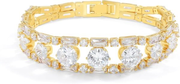 14K Gold Plated Women’s Tennis Bracelet – Sleek CZ Line Bracelet, Fits 6.0"–7.2" Wrist – Sparkly Everyday Jewelry Gift, Contemporary Tennis Bracelets for Women