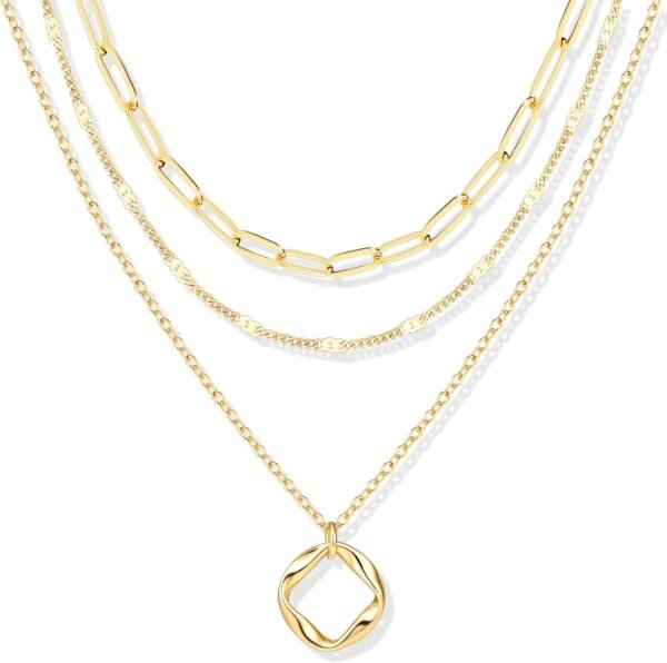 Layered Gold Necklaces for Women,Stackable Dainty 14K Gold Silver Plated Trendy Circle Paperclip Chain Pendant Choker Necklace,Simpl Diamond Cross Bow Jewelry Set Gifts for Women