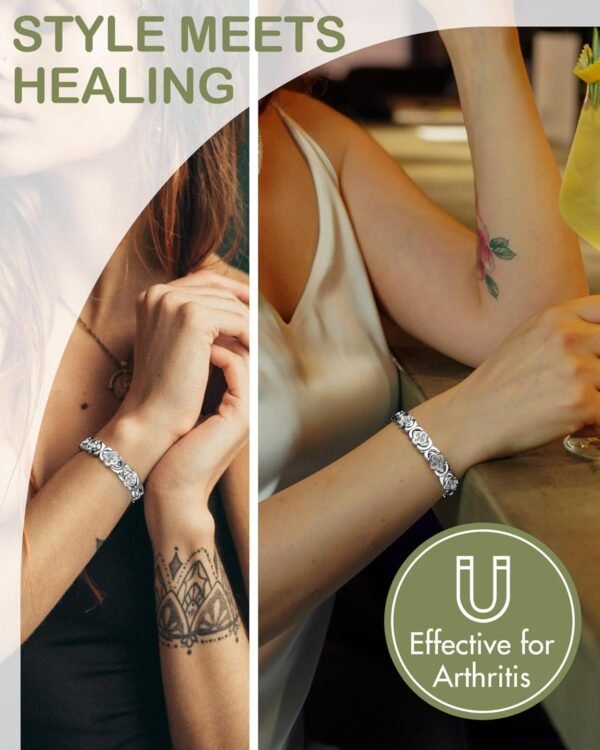 Pure Copper Bracelets for Women, Ultra Strength Magnetic Therapy Bracelet for Pain Relief with Neodymium Magnets & Sparkling Cubic Zirconia, Adjustable, Infinite Clover Jewelry