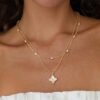Gold Clover Necklace for Women Dainty 14K Gold Plated CZ Pendant Necklace Adjustable Chain Choker Charm Colorful Clover Pendant Lucky Necklaces for Women Jewelry
