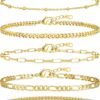 Gold Bracelets for Women, 14K Gold Plated Stackable Bracelet Stack Set Adjustable Charm Paperclip Chain Cuban Link Layered Waterproof Jewelry Sets Gifts for Womens 6.0/6.8/7.2"