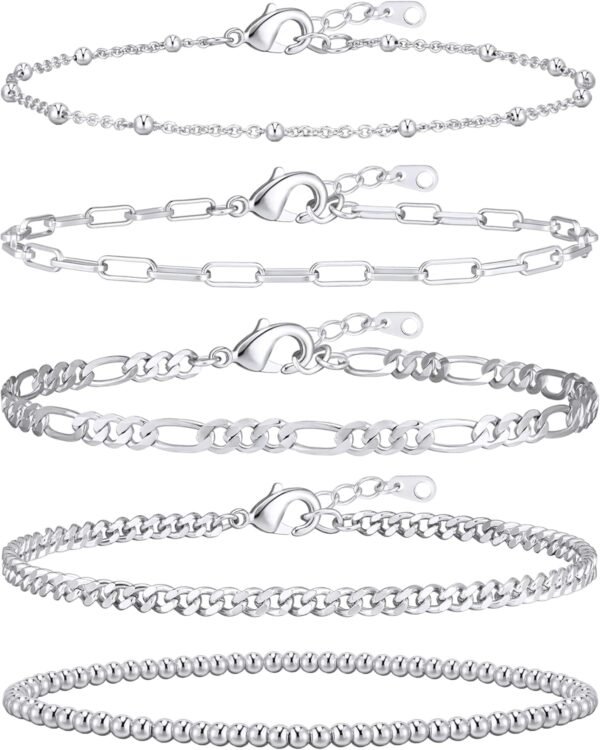 Gold Bracelets for Women, 14K Gold Plated Stackable Bracelet Stack Set Adjustable Charm Paperclip Chain Cuban Link Layered Waterproof Jewelry Sets Gifts for Womens 6.0/6.8/7.2"