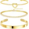 71Q6jBJ1jrL._AC_SL1500 Gold Bracelets for Women Non Tarnish, 14K Gold Plated Chunky Cuff Bracelet Gold Bangles Bracelet for Women Trendy Tie Knot Cuban Rope Paperclip Beaded Bracelet Stack Jewelry Gifts