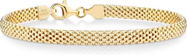 18K Gold Plated 925 Sterling Silver Italian 5mm Mesh Link Chain Bracelet for Women, Made in Italy