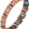 Pure Copper Bracelets for Women, Ultra Strength Magnetic Bracelet with 3800 Gauss Magnets & Natural Turquoise & Stones, Adjustable, Jewelry Gift