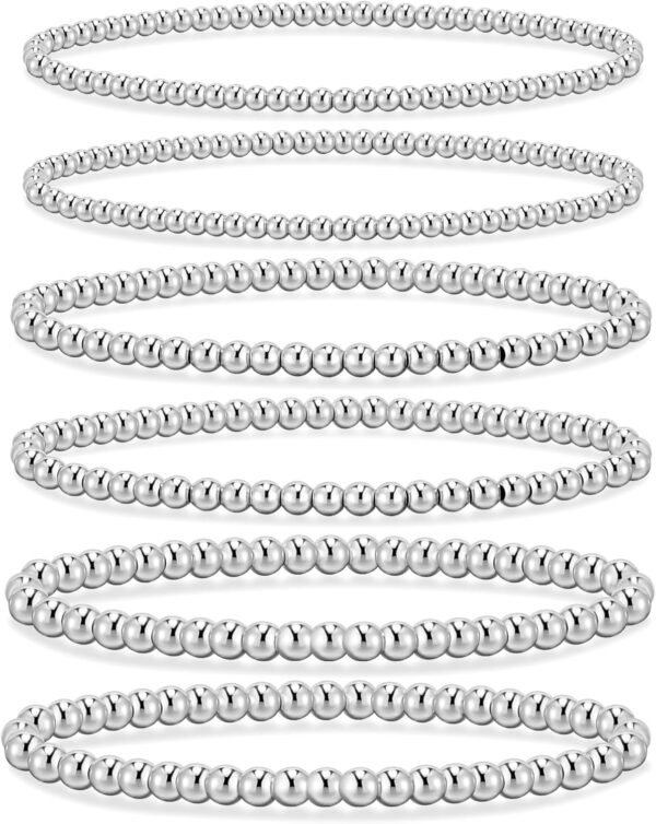 Gold Bracelets for Women Waterproof, 14K Gold Plated Beaded Strand Bead Ball Bracelets stack Adjustable Jewelry Set for Gifts