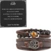 Genuine Leather Tree of life Bracelets Men Women, Tiger Eye Natural Stone Lava Rock Beads Ethnic Tribal Elastic Bracelets Wristbands