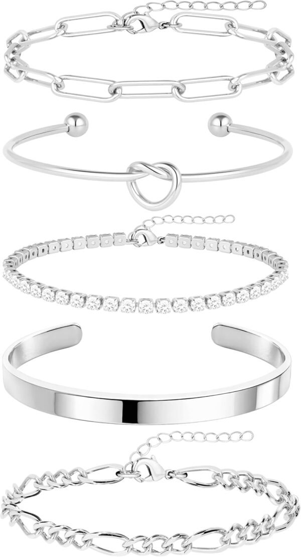 71bDewig2ZL._AC_SL1500 Gold Bracelets for Women Non Tarnish, 14K Gold Plated Chunky Cuff Bracelet Gold Bangles Bracelet for Women Trendy Tie Knot Cuban Rope Paperclip Beaded Bracelet Stack Jewelry Gifts