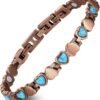 Pure Copper Bracelets for Women, Ultra Strength Magnetic Bracelet with 3800 Gauss Magnets & Natural Turquoise & Stones, Adjustable, Jewelry Gift
