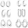 6 Pairs 14K Gold Plated Hoop Earrings for Women Lightweight Chunky Hoop Earrings Multipack Hypoallergenic, Thick Open Twisted Huggie Hoops Earring Set Jewelry for Gifts.