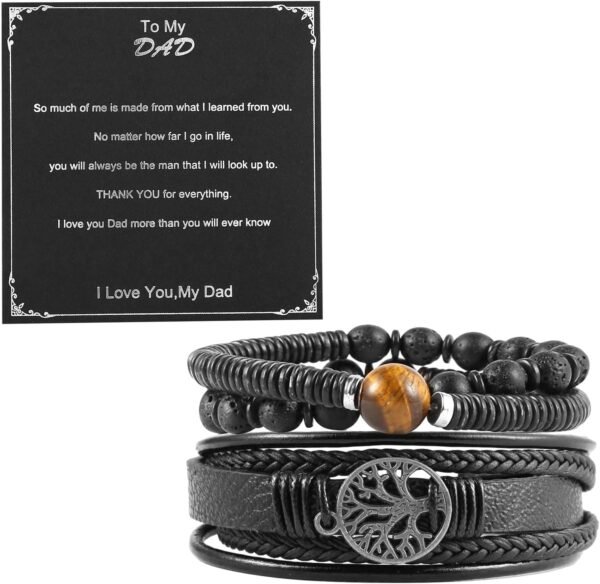 Genuine Leather Tree of life Bracelets Men Women, Tiger Eye Natural Stone Lava Rock Beads Ethnic Tribal Elastic Bracelets Wristbands