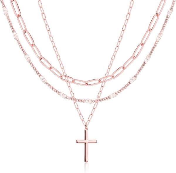 Layered Gold Necklaces for Women,Stackable Dainty 14K Gold Silver Plated Trendy Circle Paperclip Chain Pendant Choker Necklace,Simpl Diamond Cross Bow Jewelry Set Gifts for Women