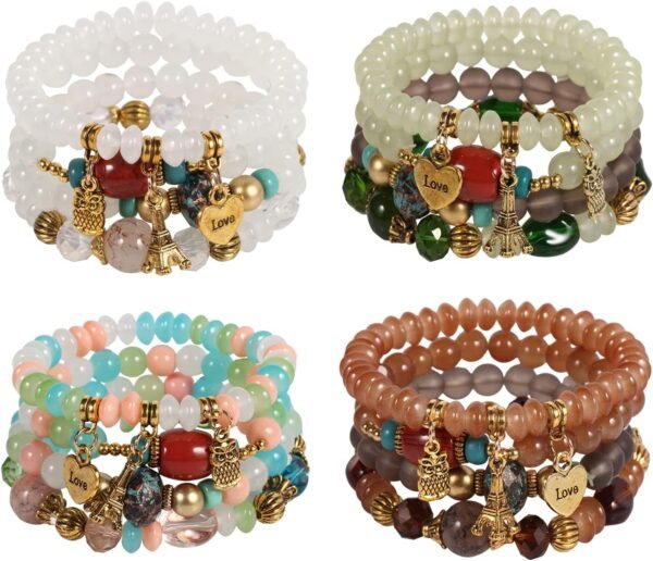 Bohemian Boho Stackable Bracelets for Women Set, Girls Stretch Multilayer Stack Beads Colorful Beaded Charm Bracelets Girl Handmade Jewelry