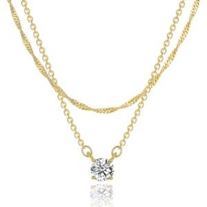 Dainty 14k Gold Plated/Silver Cubic Zirconia Necklaces for Women, Simple CZ Jewelry Necklaces Trendy Gifts