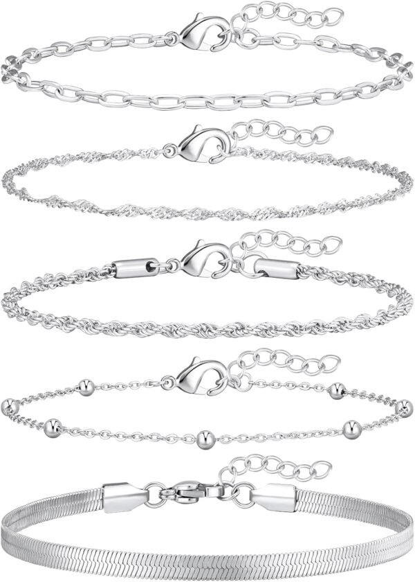 Gold Bracelets for Women, 14K Gold Plated Stackable Bracelet Stack Set Adjustable Charm Paperclip Chain Cuban Link Layered Waterproof Jewelry Sets Gifts for Womens 6.0/6.8/7.2"