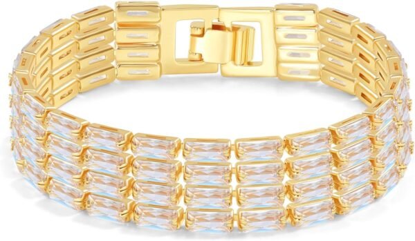 14K Gold Plated Women’s Tennis Bracelet – Sleek CZ Line Bracelet, Fits 6.0"–7.2" Wrist – Sparkly Everyday Jewelry Gift, Contemporary Tennis Bracelets for Women