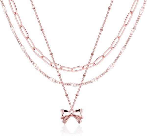 Layered Gold Necklaces for Women,Stackable Dainty 14K Gold Silver Plated Trendy Circle Paperclip Chain Pendant Choker Necklace,Simpl Diamond Cross Bow Jewelry Set Gifts for Women