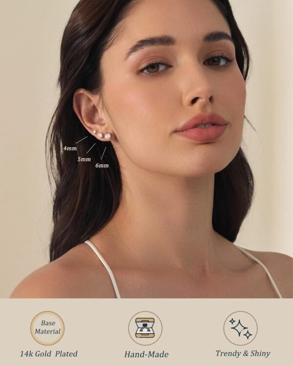 5 Pairs 14K Gold Plated Stud Earrings for Women, Hypoallergenic Earring Sets for Multiple Piercing, Premium Cubic Zirconia Studs Earrings for Women