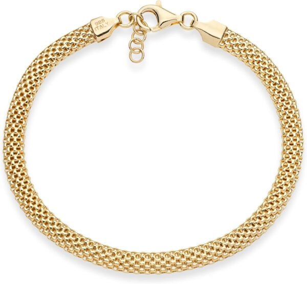 18K Gold Plated 925 Sterling Silver Italian 5mm Mesh Link Chain Bracelet for Women, Made in Italy