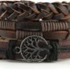 Genuine Leather Tree of life Bracelets Men Women, Tiger Eye Natural Stone Lava Rock Beads Ethnic Tribal Elastic Bracelets Wristbands
