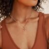 Cross Necklace for Women,Double Cross Necklace 14K Gold Plated Cross Pendant Necklace Dainty Gold Cross Necklaces for Women Trendy Small Cross Charm Necklace Simple Cute Choker Necklaces Gold Jewery