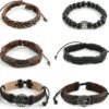 Genuine Leather Tree of life Bracelets Men Women, Tiger Eye Natural Stone Lava Rock Beads Ethnic Tribal Elastic Bracelets Wristbands