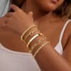 81L8qJ9JlBL._AC_SL1500 Gold Bracelets for Women Non Tarnish, 14K Gold Plated Chunky Cuff Bracelet Gold Bangles Bracelet for Women Trendy Tie Knot Cuban Rope Paperclip Beaded Bracelet Stack Jewelry Gifts