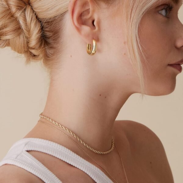 14K Gold Plated 925 Sterling Silver Post Small Chunky Hoops Earrings | Thick Lightweight Gold Hoop Earrings for Women