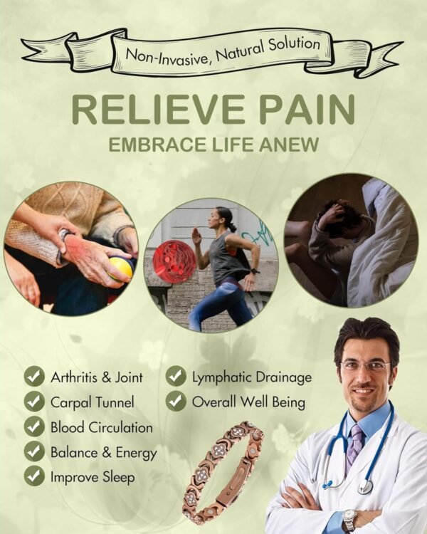 Pure Copper Bracelets for Women, Ultra Strength Magnetic Therapy Bracelet for Pain Relief with Neodymium Magnets & Sparkling Cubic Zirconia, Adjustable, Infinite Clover Jewelry