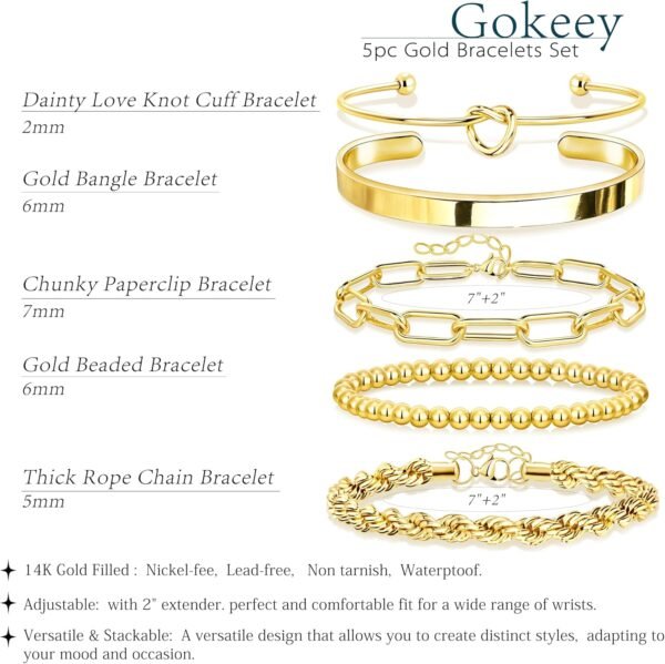 81UYUm-IZzL._AC_SL1500 Gold Bracelets for Women Non Tarnish, 14K Gold Plated Chunky Cuff Bracelet Gold Bangles Bracelet for Women Trendy Tie Knot Cuban Rope Paperclip Beaded Bracelet Stack Jewelry Gifts