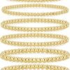 Gold Bracelets for Women Waterproof, 14K Gold Plated Beaded Strand Bead Ball Bracelets stack Adjustable Jewelry Set for Gifts