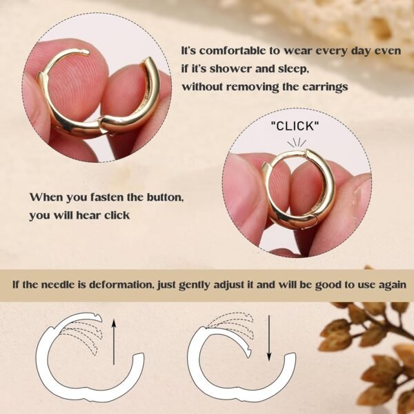 3Pairs 14K Gold Plated Hoop Earrings Set for Women Chunky Earring Silver Plated Hypoallergenic Small Huggie Hoops Lightweight Tiny Thick Trendy Hoop Earrings Stacks for Multiple Piercing