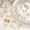 13 Pairs Small Stud Hoop Earrings Set for Women Hypoallergenic Gold Plated Huggie Hoops Pearl Dainty Lightweight Earrings for Gift